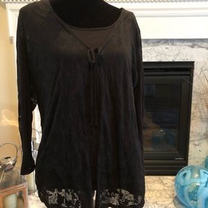 White Stag Black Lace Tie Blouse
